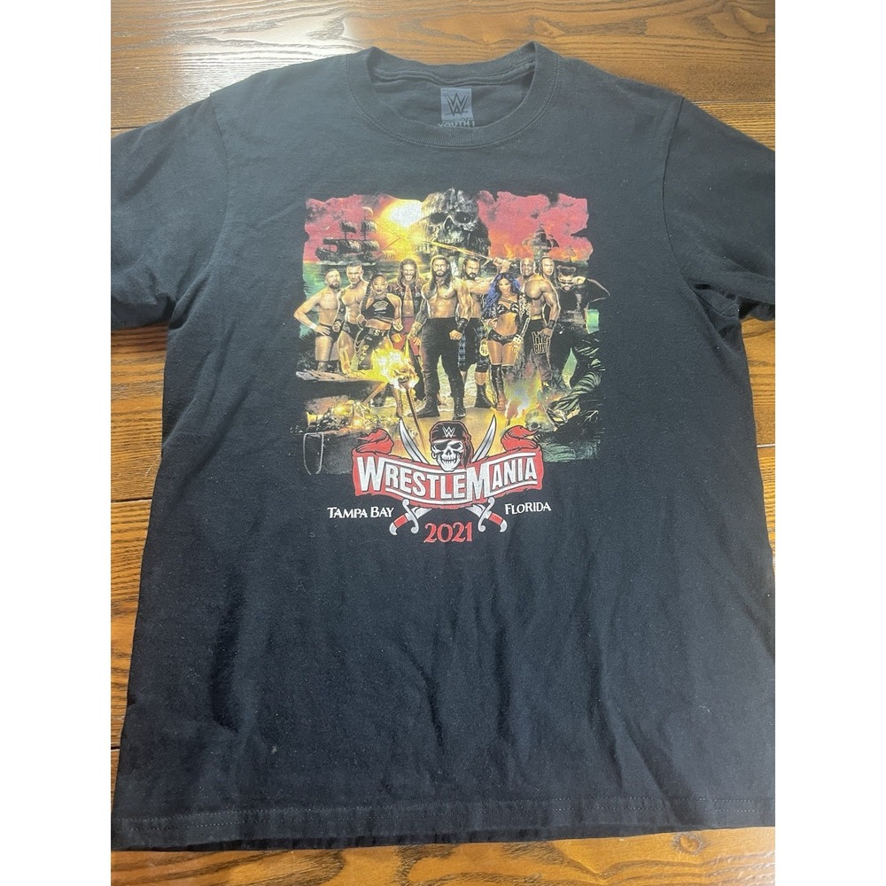 WWE Tampa Bay 2021 Wrestlemania 37 Youth Large Black Short Sleeve Roster T-Shirt